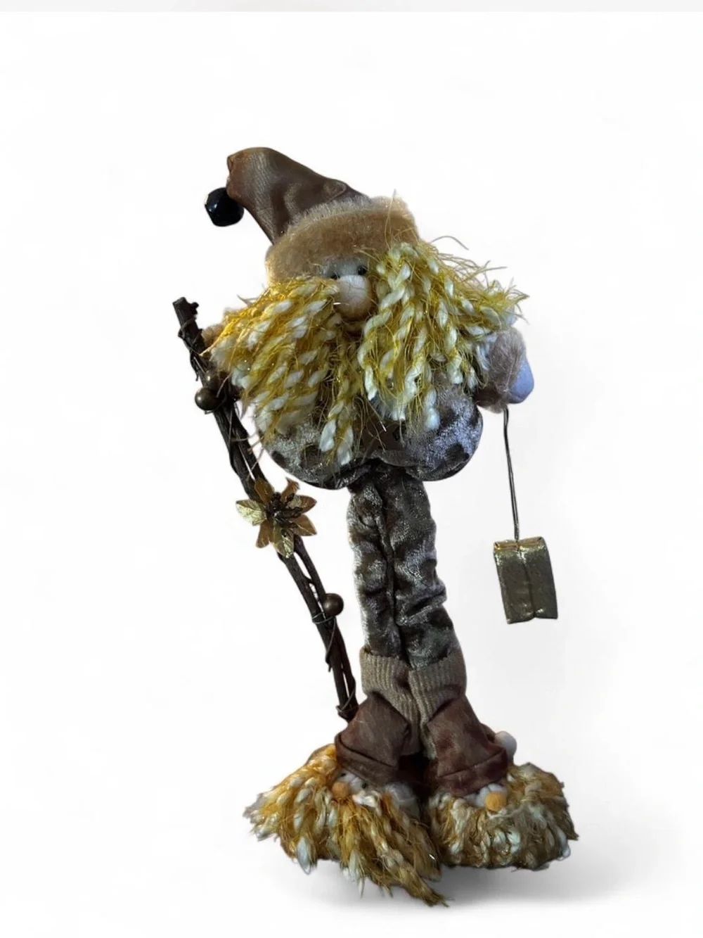 Whimsical Plush Gnome Doll - Gold & Brown 13”